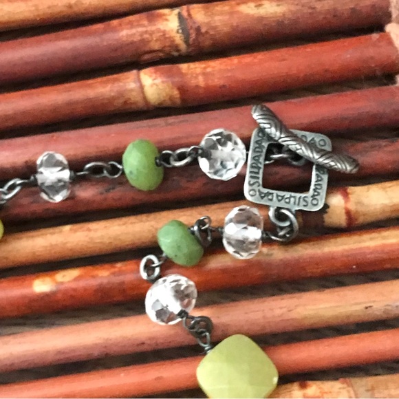 Silpada Sterling Silver Oxidized Green Stone Necklace Toggle Clasp - Picture 4 of 5